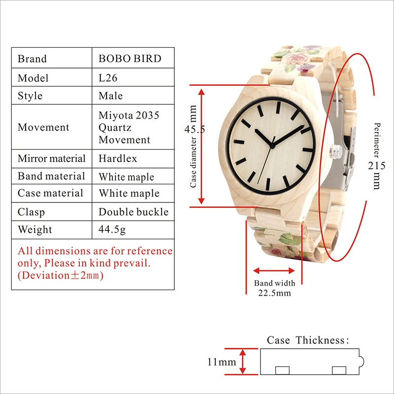 BOBO BIRD WL26, часы из мощного соснового дерева, брендовые дизайнерские часы для мужчин и женщин, Новые УФ-часы с цветочным принтом, деревянный ремешок, кварцевые часы
