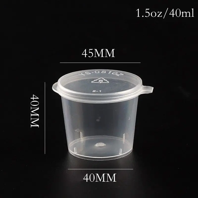50Pcs/Set 25ml/40ml Plastic Small Sauce Food Cups Storage Containers Clear Boxes + Lids