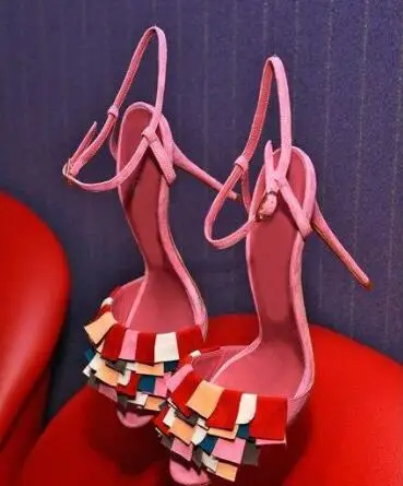 

New style mixed colors women sandals pink appliques summer pumps women shoes high heel sandals mujer buckle strap sandals 2017