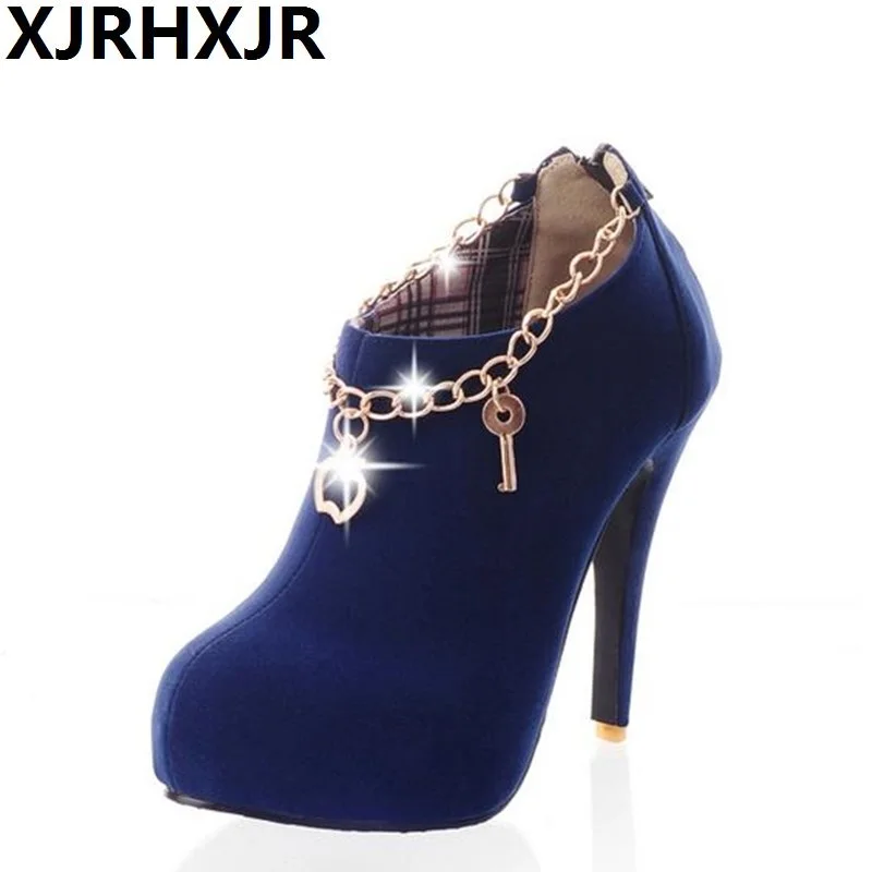 

XJRHXJR Large Size 32-43 Sexy High Heels Round Toe Shoes Woman Fashion Zip Ankle Boots Women Party Wedding Shoes Nude Boots