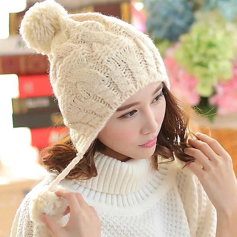 

BomHCS Women Autumn Winter Warm Handmade Knitted Beanie Hat Cute Lady Girl Ear Muff Cap