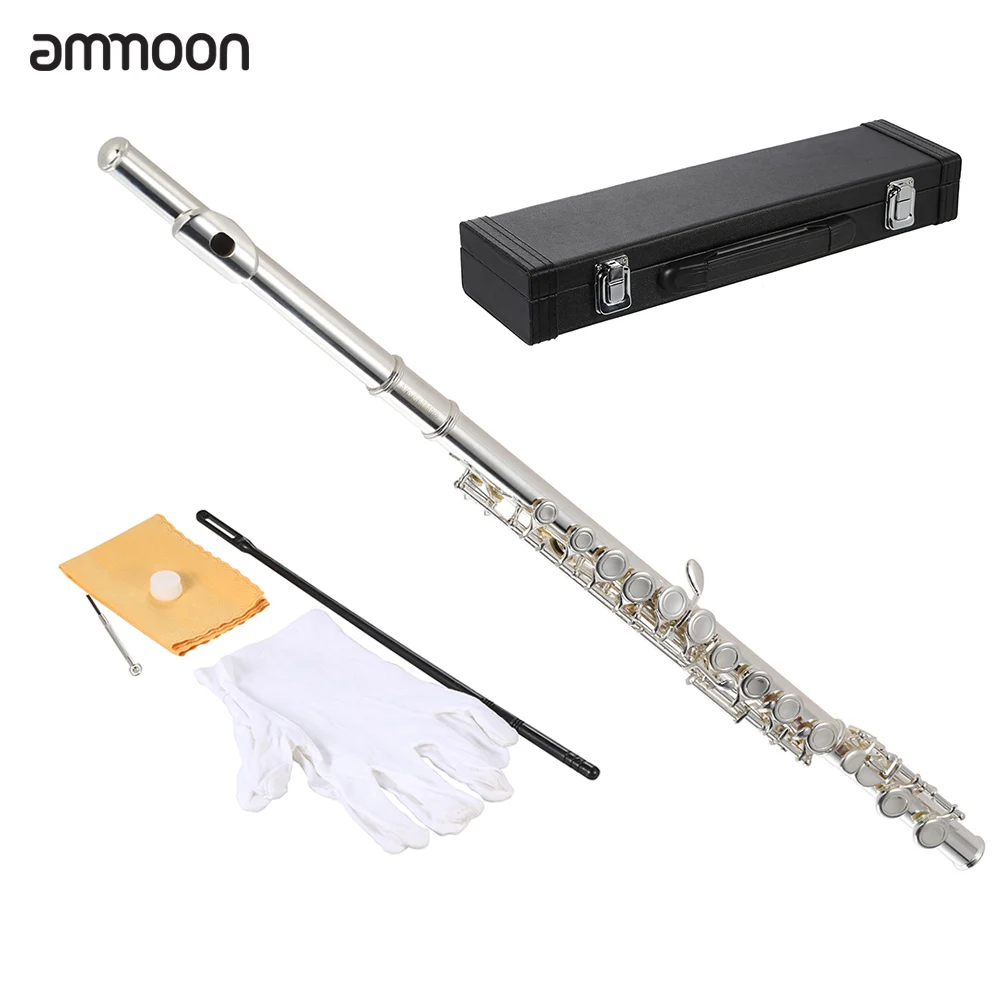Ammoon высокое качество Флейта из мельхиора с серебряным покрытием 16 закрытыми отверстиями Ключ C случае отвёртки ветер инструменты