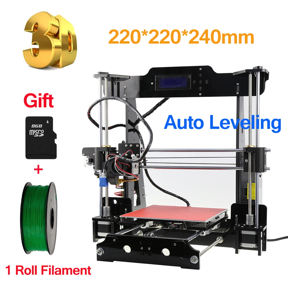 

Auto Leveling Cheap 3D Printer Kit High Precision Reprap DIY 3D Printing Machine Aluminium+ Hotbed+Filament+SD Card+LCD
