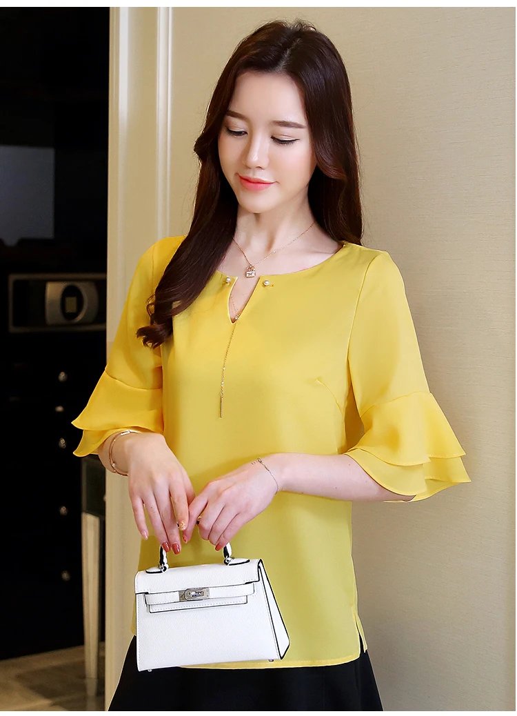 Causal Loose Women Summer Clothing 2018 Chiffon New Blouse Beading