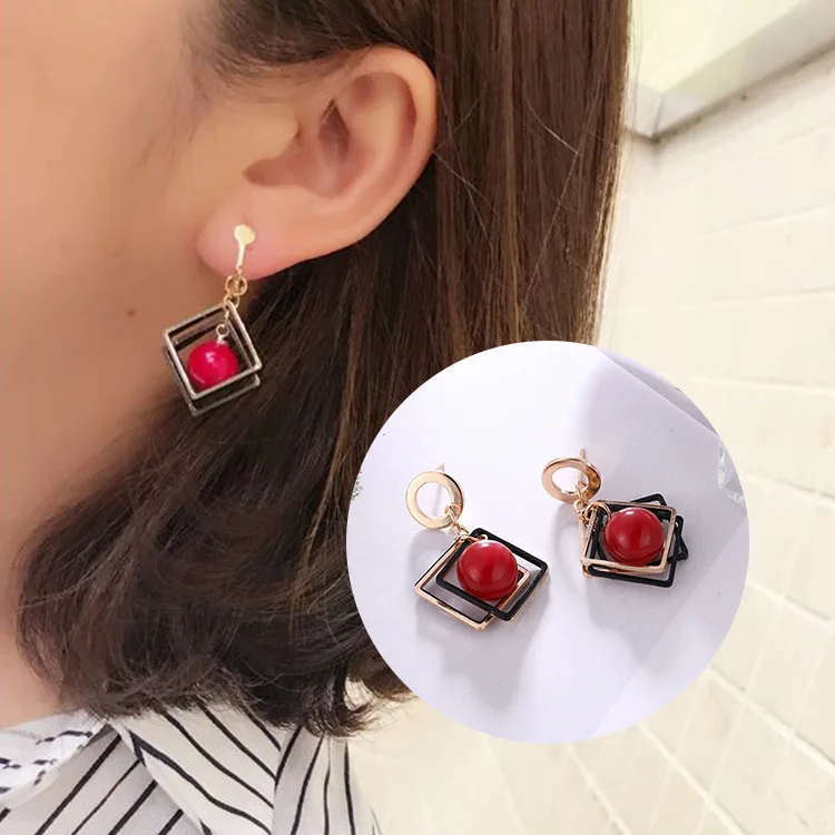Серьги-подвески женские квадратные красные белые с жемчугом | Украшения и
