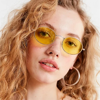 

Small Oval Sunglasses For Wommen Male Retro Metal Frame Yellow Red Vintage Small Round Sun Glasses For Men Oculos De Sol 2019