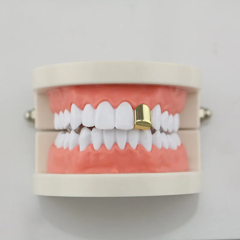 

Single Gold Hip Hop Glossy Teeth Gold Color Hip Hop Single Tooth Cap Top Bottom Grill For Jewelry Gifts Bling Custom Teeth