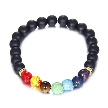 

LANWAYLUCKY Diameter 8mm Natural Stone Lava bead Bracelets Colorful Chakra Yoga Beaded Bracelet For Men And Women Jewelry Gift