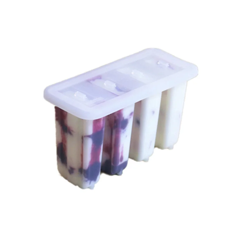 

Summer New Arrival Ice Cream Tools 4-Cavity Popsicle Molds For Ice Cream White Food Grade Plastic With Lid Free 50 Wooden Sticks