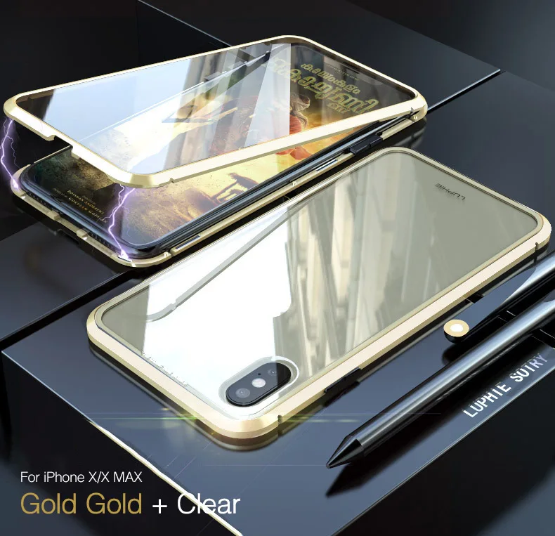 Металлический магнитный чехол LUPHIE для iPhone X XS XR 8 7 Plus + Передняя Задняя крышка из