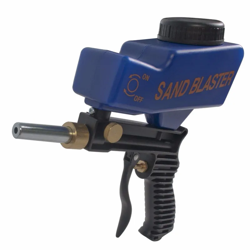 Blue Color Gravity Feed Portable Pneumatic Abrasive Sand Blaster Gun with Spare Blaster Tip Hand Held Sandblasting Gun