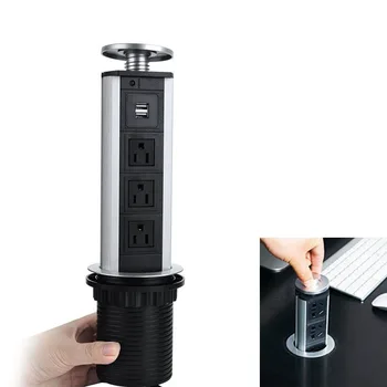 

US/EU Plug Pulling Pop Up Electrical 3 Plug Socket 2 USB Kitchen Table Socket for Counter Desk Office Home JDH99