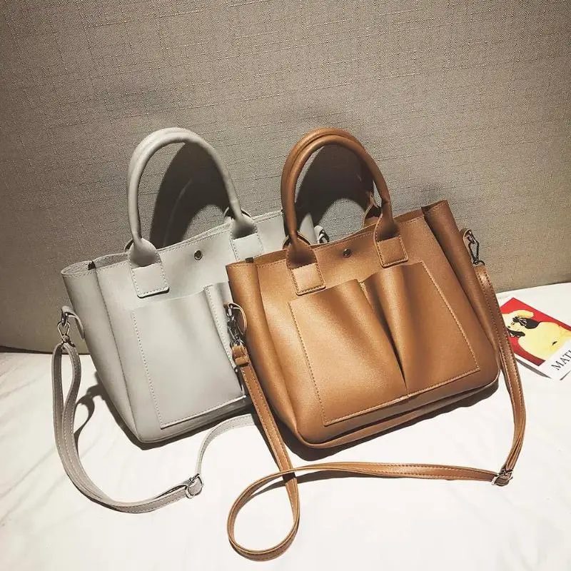 

Women's Double Faced PU Leather Shoulder Bags Big Capacity OL Business Bags Shopping Totes Bag Female Messenger Bag Z60