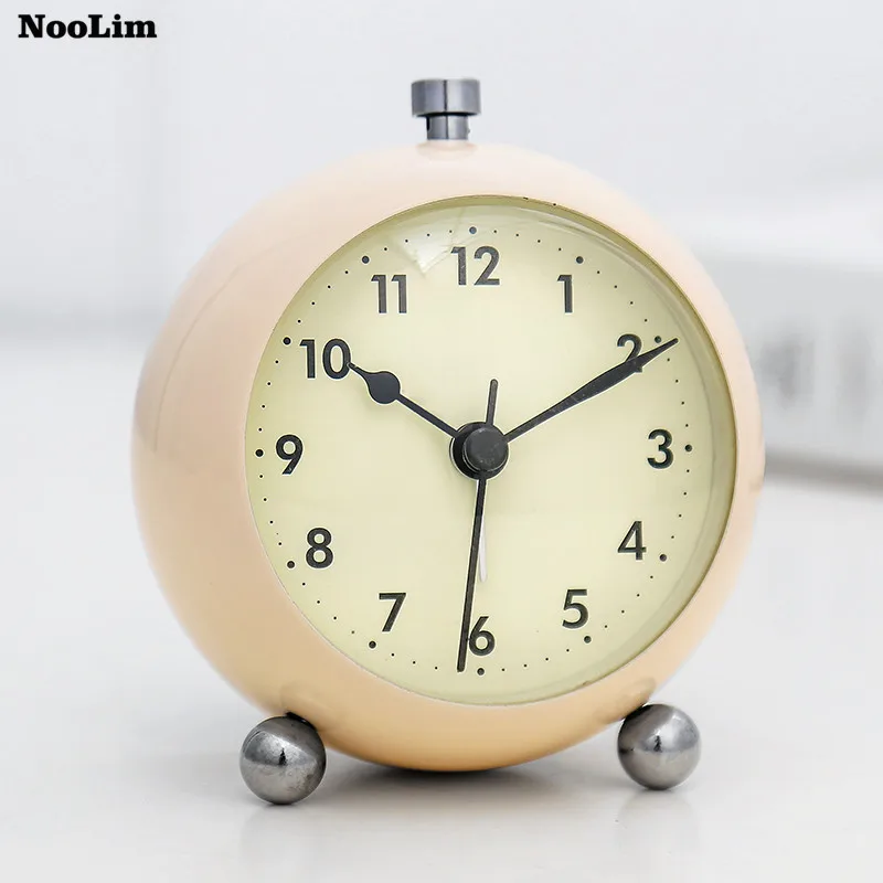 NOOLIM Bedside Simple Metal Alarm Clock Creative Mute Night Light Cute