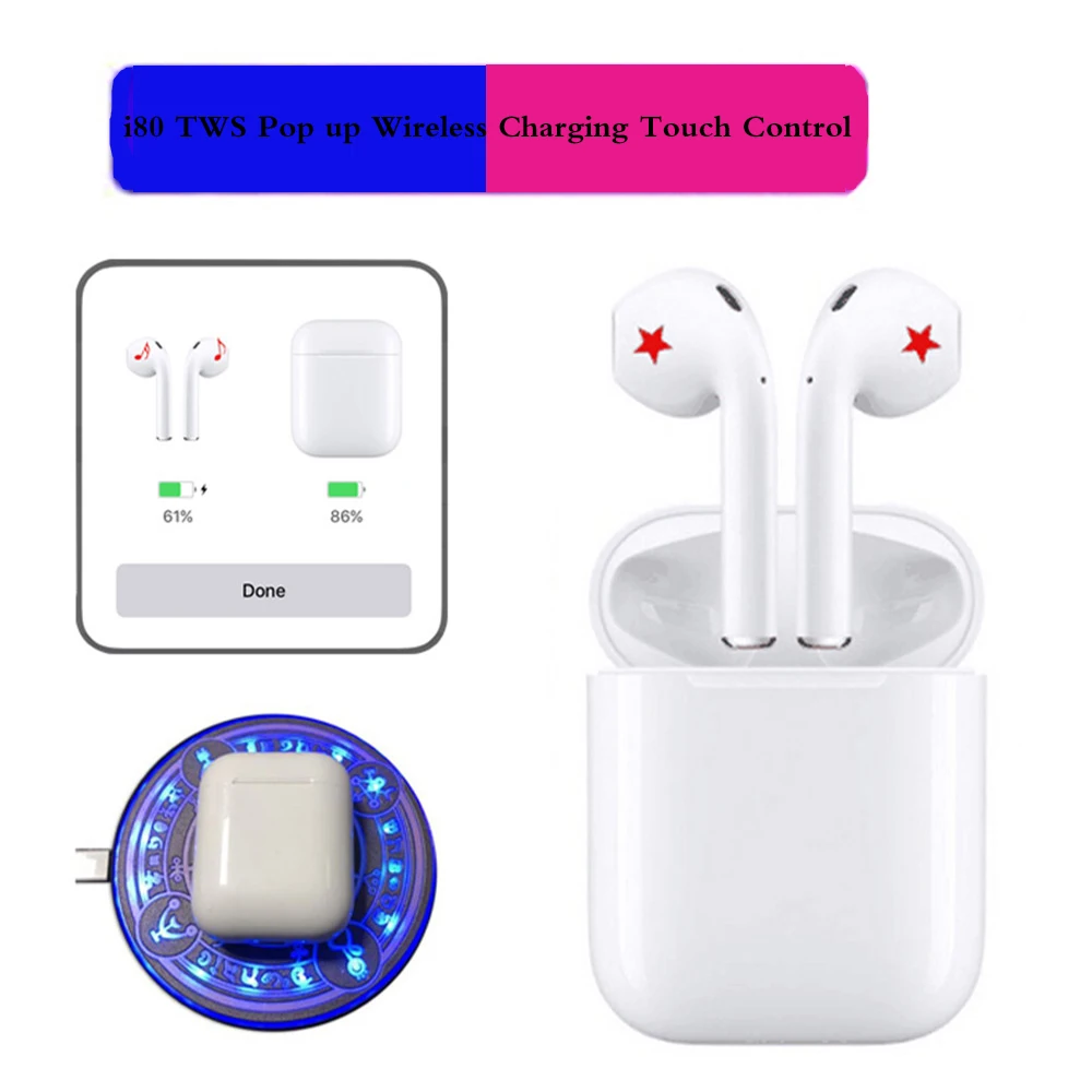 

i80 TWS Pop up Wireless Earphone Bluetooth 5.0 Touch control With Wireless Charger headset For Mobile Phone PK i20 i30 i60 tws