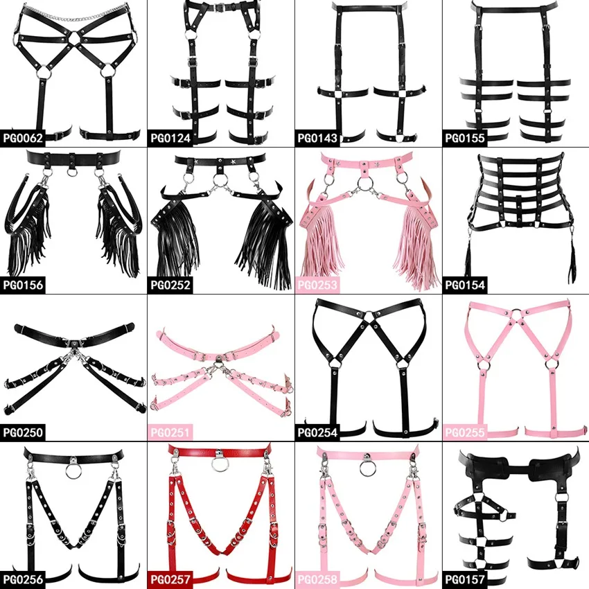

2019 New Leather Harness Bra Garter Belts Sexy Lingerie Bondage Goth High Waist To Leg Adjust Garter Festival Rave for Women