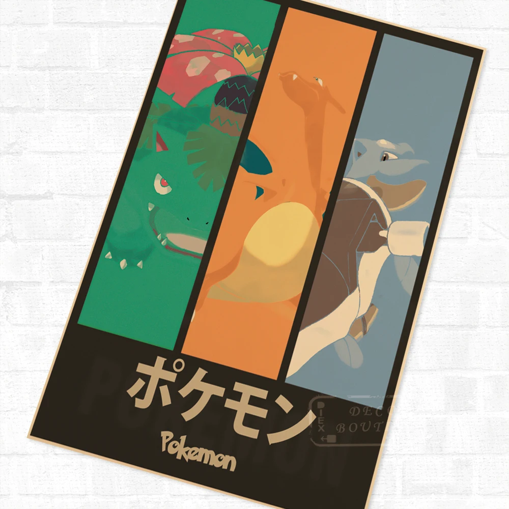 Винтажный ретро постер Pokemon Pocket Monsters с крафт покрытием холст DIY настенный стикер