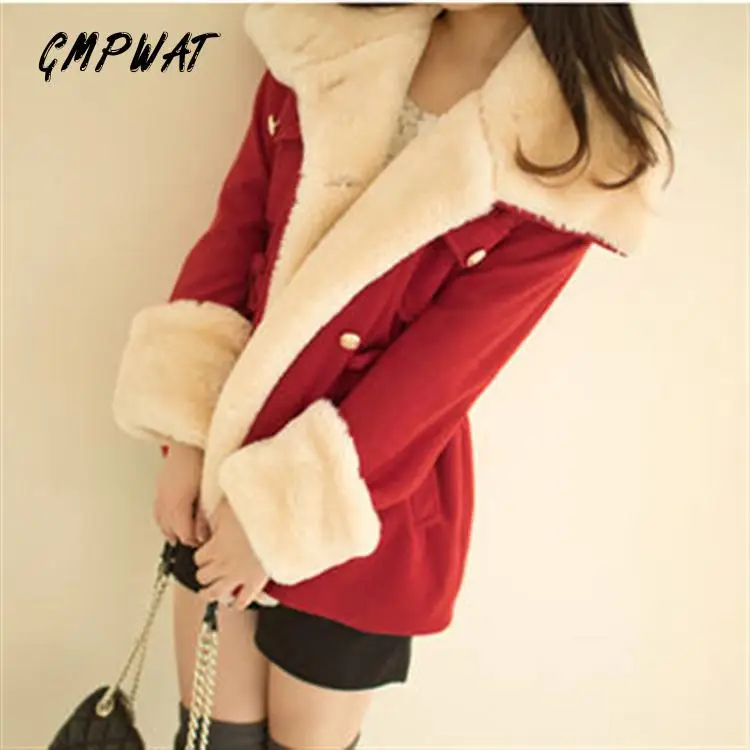 

GMPWAT Winter Warm Coat Turn-down Collar Double Breasted Wide-waisted Thick Warm Fur Casual Fast Shipping Fur Coat Wool Jacket