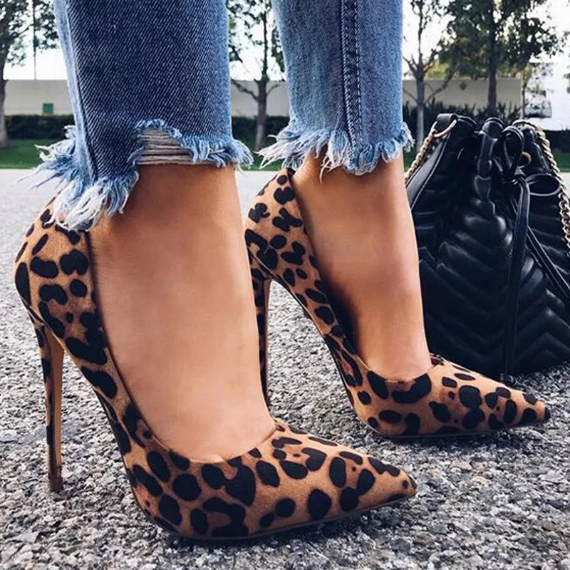 

Spring Women Pumps High Heel Point Toe Slip on Suede Leopard Platform Ladies Sandals Wedding Shoes Two Piece Zapatos Mujer