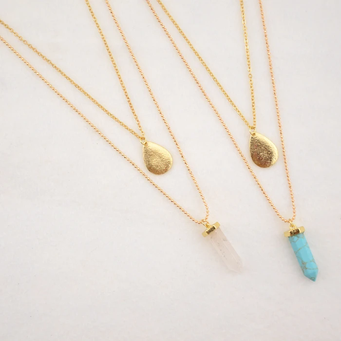 

2016 New Multilayers pink pencil stump chain drop water necklace for women