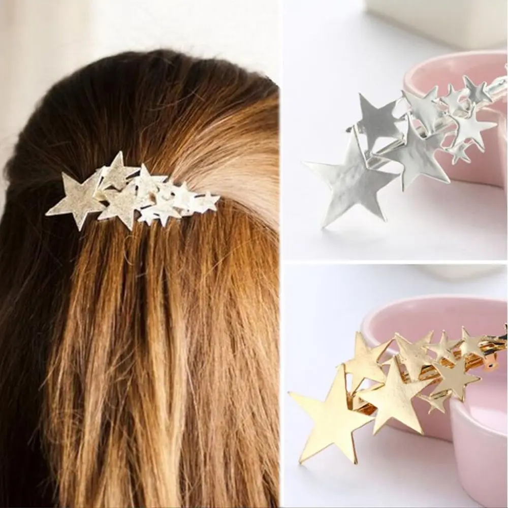 Fashion Women Gold Silver Star Hair Clip Barrette For Girls Gift Simple