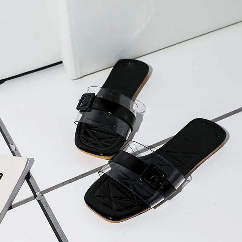 

2019 Women New Summer Slippers Solid Flats with Rubber Mujer Causal Slide Outside PU Leather Shoes Size 35-40 XWT1565