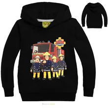 Одежда для мальчиков и девочек с рисунками из мультфильма «Пожарный Сэм» из мультфильмов Детский свитер с капюшоном костюм с пуловером футболка с длинными рукавами детская одежда весна-осень