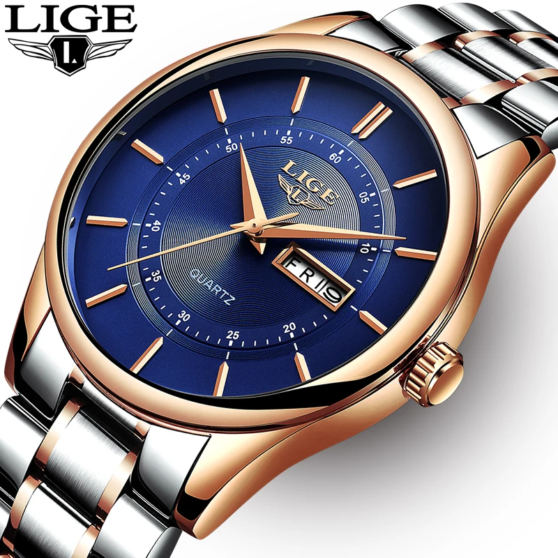 

LIGE New Top Luxury Brand Mens Watches Fashion Casual Quartz Dress Watch Men business sports waterproof clock relogio masculino
