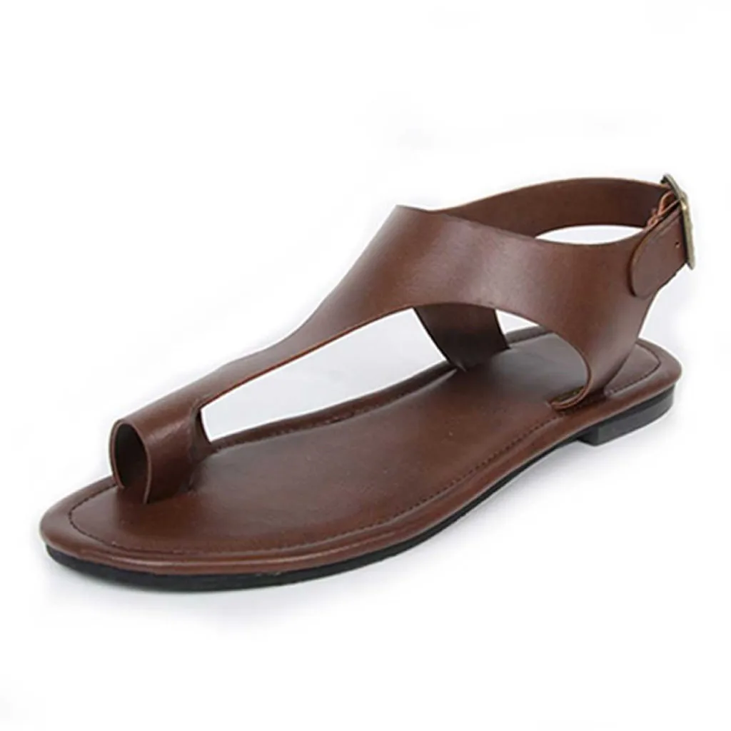 MUQGEW/женская летняя обувь; сандалии на плоской подошве; однотонные римские сандалии на ремешке с пряжкой и круглым носком; ортопедический корректор; Bunion