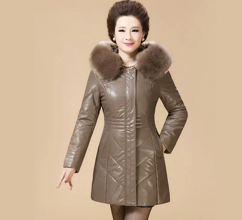Украинский меховой воротник, женские зимние пуховики, хлопковые куртки, плюс размер, Женское пальто среднего возраста, парка, Мода, Толстая Женская куртка, 6XL - Цвет: Camel color
