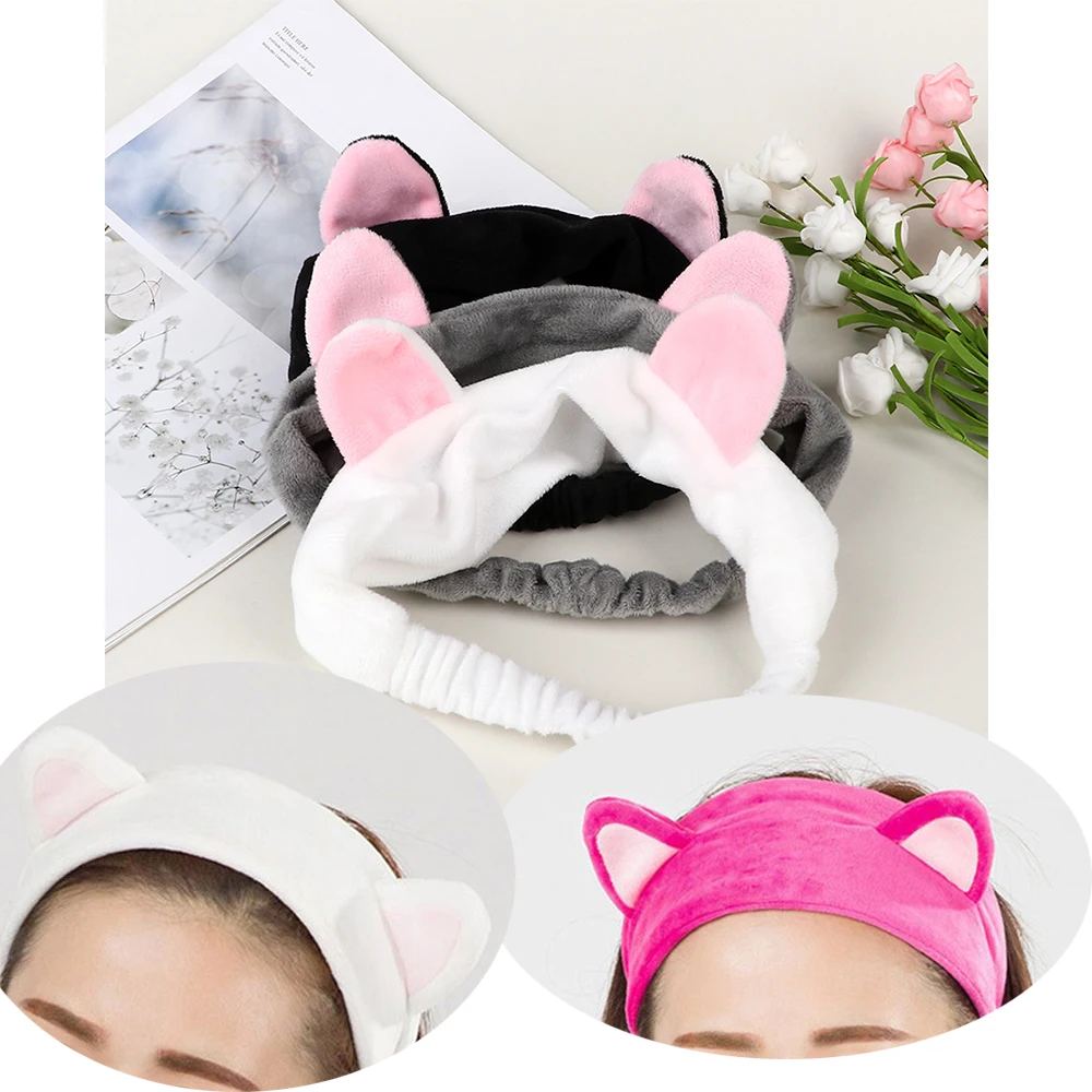 

2019 Cute Cat Ears Hair Accessories Makeup Tool face cleaing Headband Soft Elastic Multicolor Headdress For Women Girls