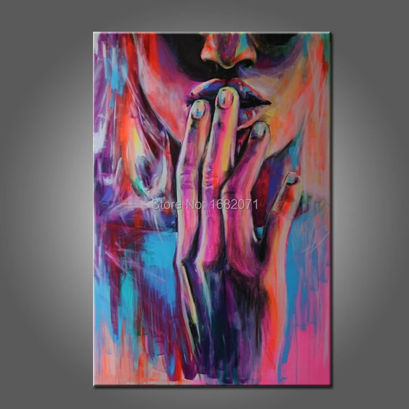 

New Design Dark Colors Abstract Hand-Painted Portrait Oil Painting On Canvas Handmade Lady Hand With Sexy Lips Oil Paintings