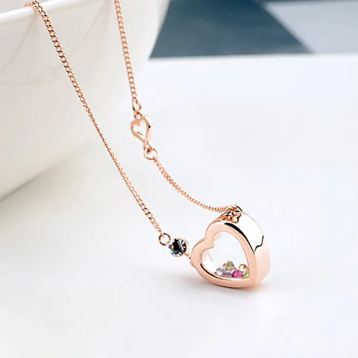 Новое модное ювелирное изделие с австрийским кристаллом Infiniti, тонкое прозрачное Кристальное зыбучее сердце, ожерелье с подвеской для женщин - Цвет камня: ROSE GOLD