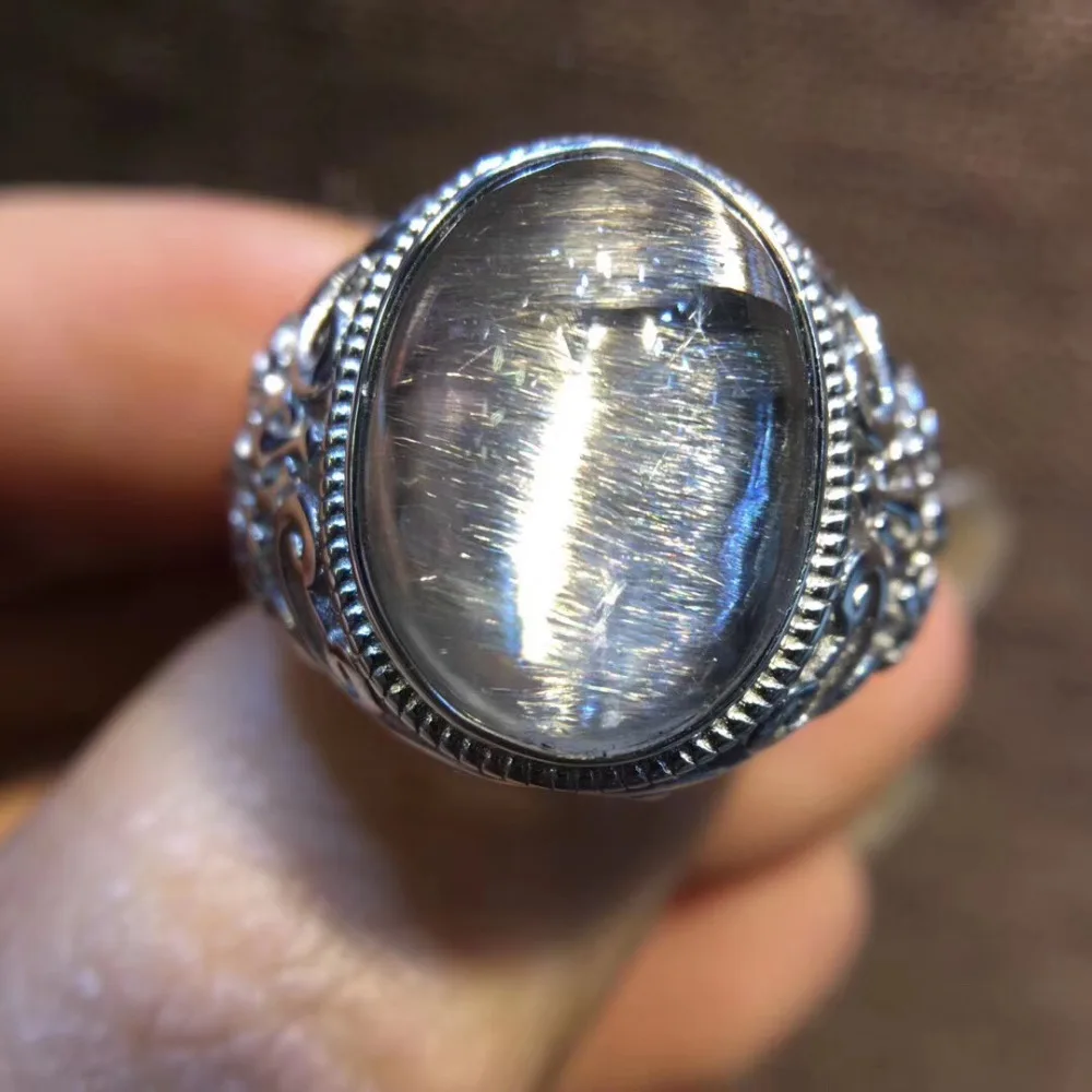 Natural Brookite Platinum Silver Rutilated Quartz Ring  (3)