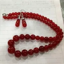 Превосходное 6-14 мм Ожерелье для драгоценный красный рубин 17 ''+ серьги AAA