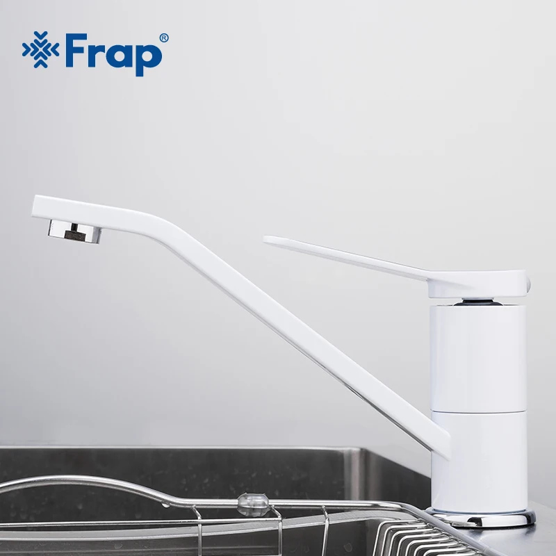 

FRAP Kitchen Faucet Deck Mounted Long Spout White Spray Lacquer Rotatable Kitchen Mixer Tap Single Holder Single Hole Save Water