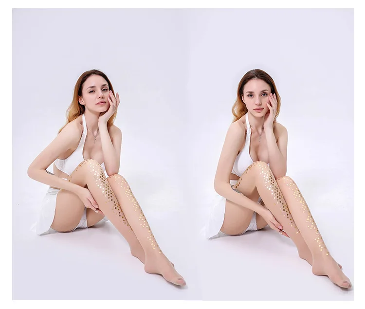 Ультра-тонкий русалка бикини блеск перламутровые колготки подчеркивают носки печати татуировки Носки Женщины