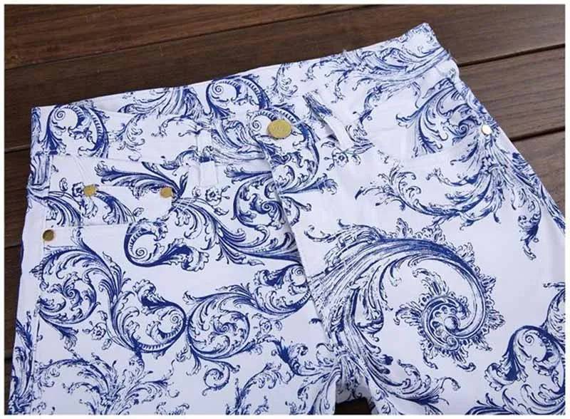 Newsosoo Fashion Men's Painted Jeans Pants Slim Fit Stretch Denim Trousers Floral White Design Men Jeans Joggers (7)