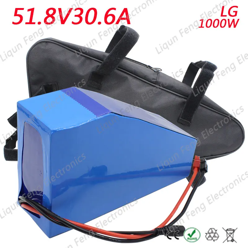 Best Free Bag 52V 30AH 1000W Triangle Battery 51.8V 30AH Electric Bike Battery 52V Lithium battery With 30A BMS 58.8V 2A Charger 0