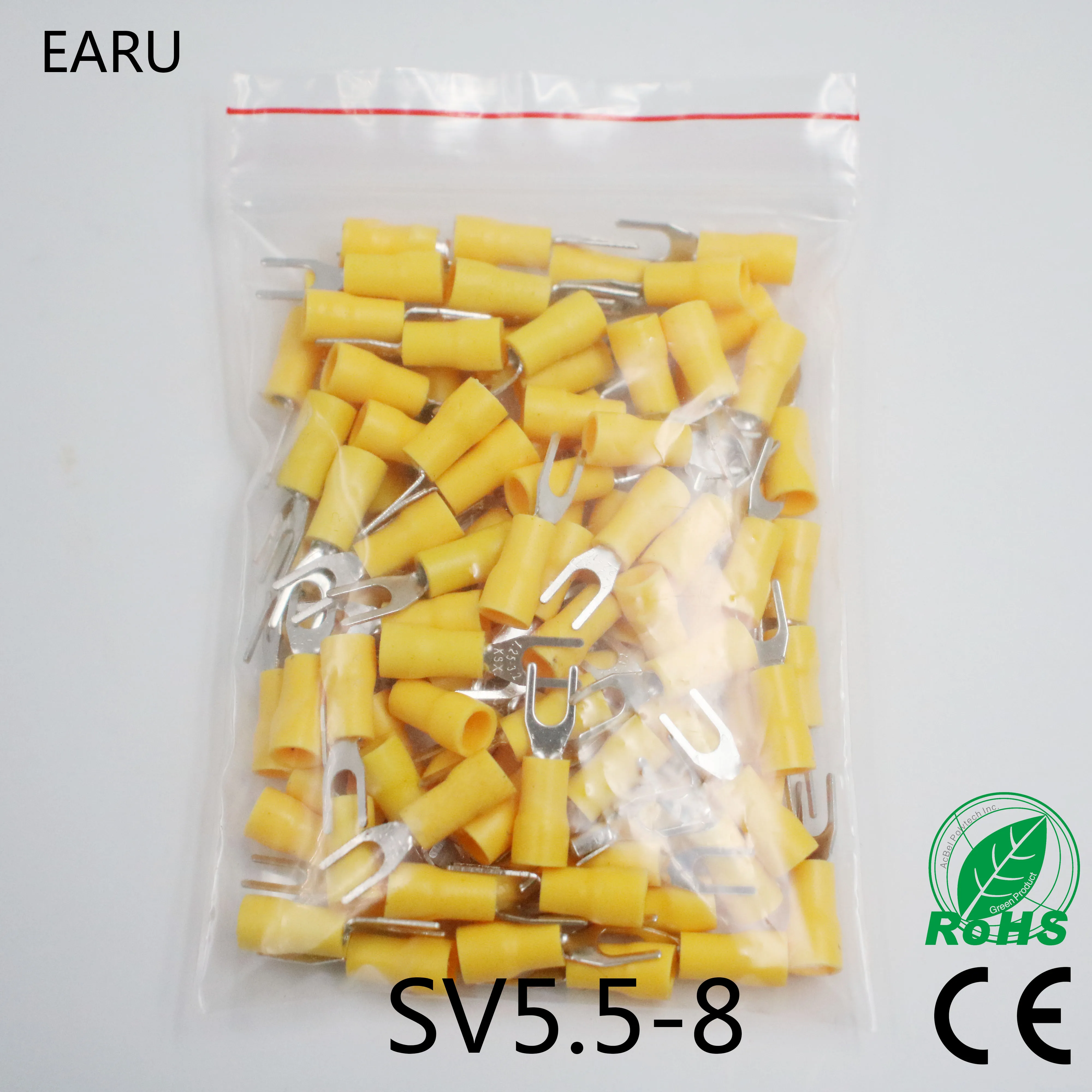 

SV5.5-8 Yellow Terminal Cable Wire Connector 50PCS Insulated Fork Spade Crimp Connector Terminals Electrical Wiring SV5-8 SV