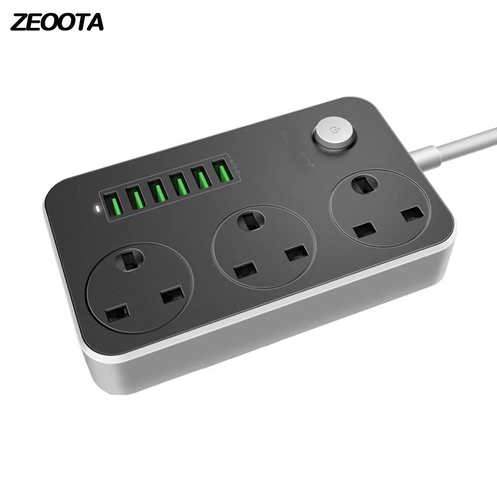 

Power Strip USB Outlet Extension Surge Protector 3 AC UK Plug Sockets with USB 6 Charging Ports Dock Charger Adapter for Phone