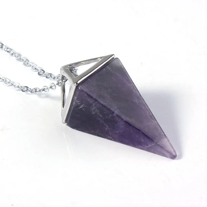 

wholesale 10 pcs Classic Four Corners Awl Natural Amethyst Rose Quartz stone Pendants Necklace