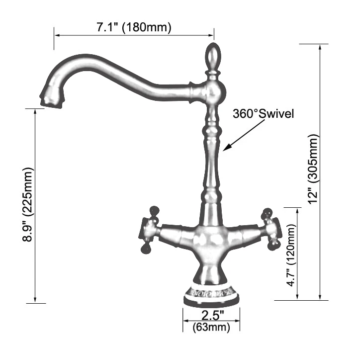 Oil Rubbed Bronze Dual Cross Handles Ceramic Base Bathroom Kitchen Basin Sink Faucet Mixer Tap Swivel Spout Deck Mounted mnf647