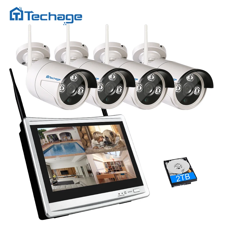 

Techage 2 in 1 4CH 1080P 12" LCD Monitor Screen Wireless NVR Wifi CCTV System IR Night Vision Outdoor 2MP IP Camera Security Kit