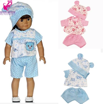 

18 inch Girl Doll Clothes Pink Blue clothes with hat pants for 45 cm baby doll Clothes and Accessories