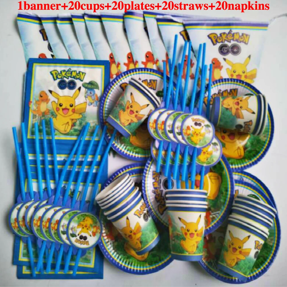人ポケモンピカチュウ子供ハッピーバースデー子パーティーの装飾ベビーシャワー用品食器セット紙バナー好意 Favors Shower Favors Paperparty Favors Baby Shower Aliexpress