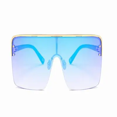 HBK негабаритные Квадратные Солнцезащитные очки в стиле ретро солнечные очки с полуободковой с большой оправой Для женщин Для мужчин дизайн градиент плоский объектив UV400 - Цвет линз: C5 Gold Gra Blue