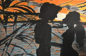 

Handmade painting shadow of lover on oil canvas for living room decor, wallpaper , gallery