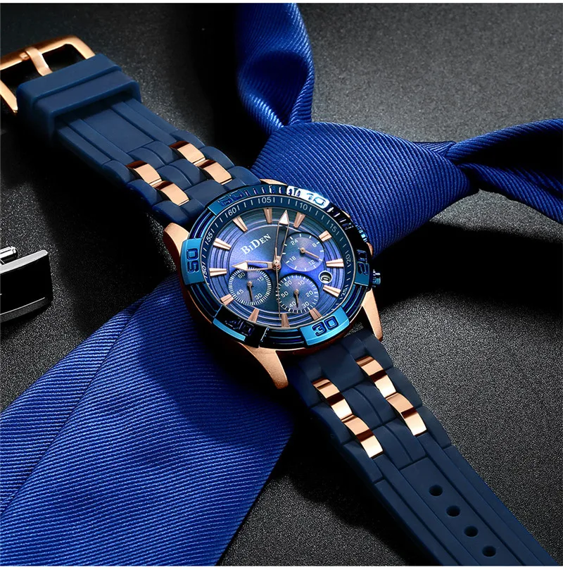 Мужские Спортивные кварцевые наручные часы с хронографом от бренда BIDEN, армейские силиконовые водонепроницаемые часы с секундомером, мужские часы 0157