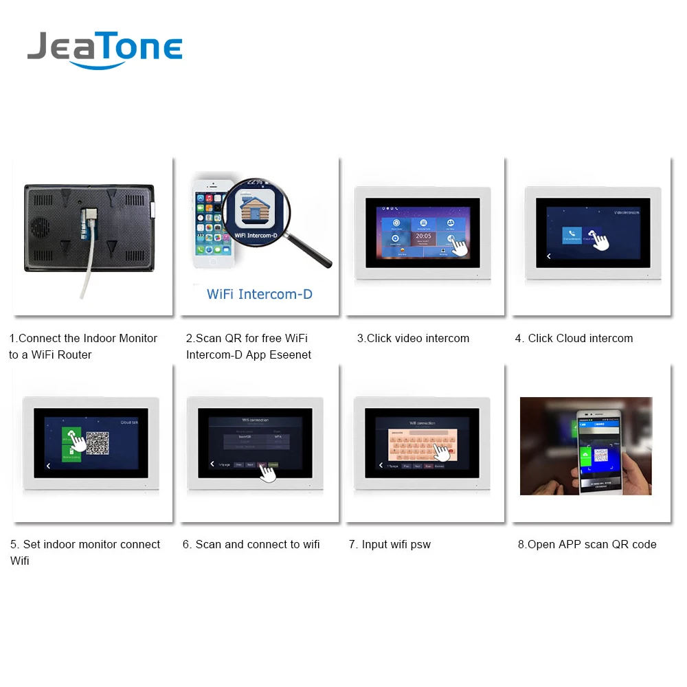 JeaTone 7 ''сенсорный экран wifi IP видео домофон видеодомофон дверной звонок квартира система контроля доступа Обнаружение движения 1-2